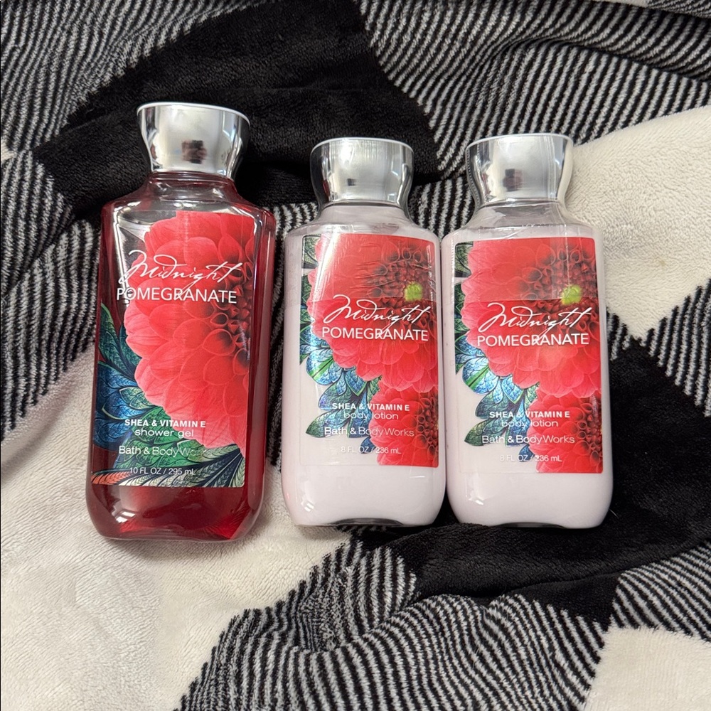 Bath & Body Works Pomegranate Collection with Red and White Bottles